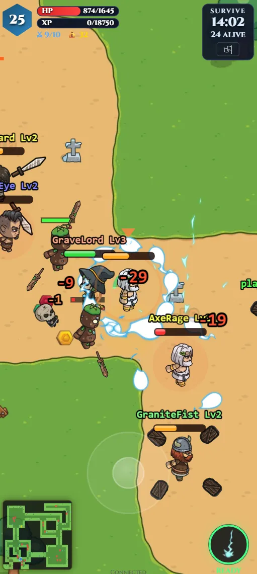 HeroBond — mid-game arena, 24 alive